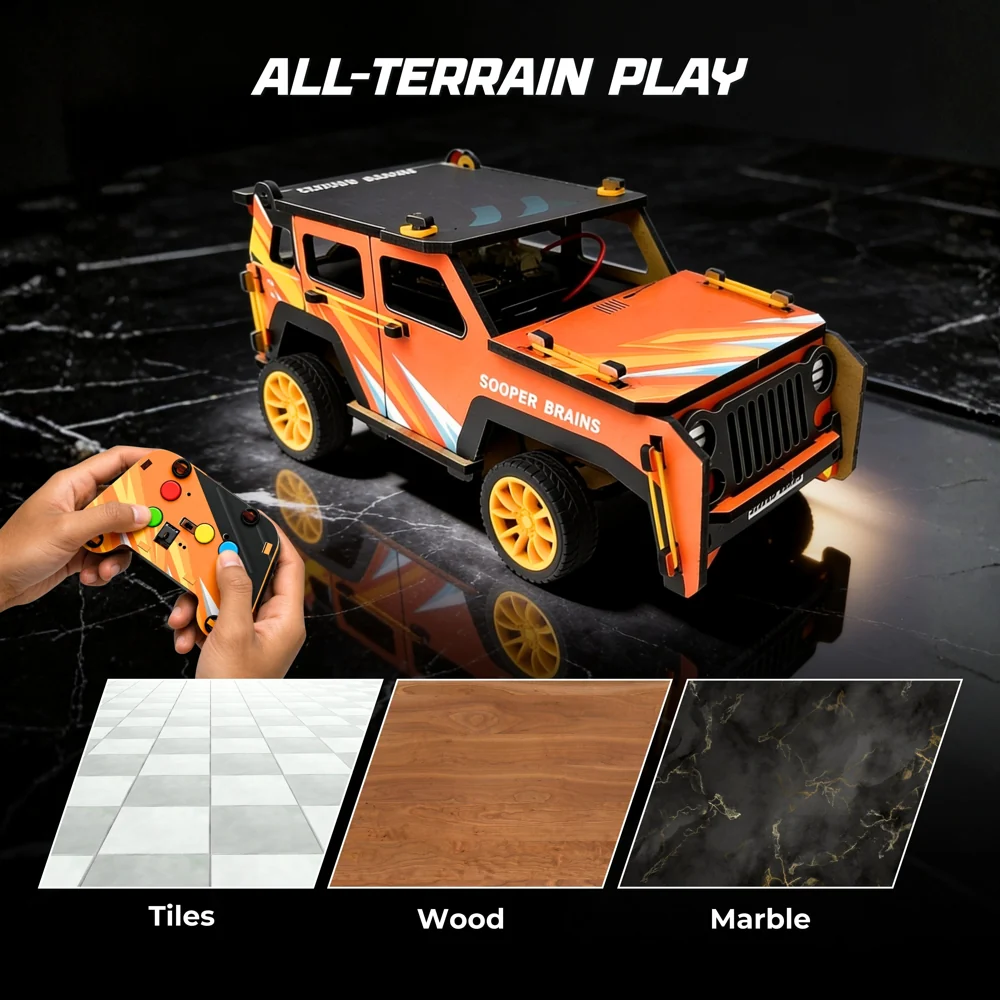 Driving the Rodeo on a marble floor; it also runs on tiles and wood
